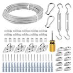 FSHIHINE Awning Attachment Set with 3mm Stainless Steel Cable 20m, Sun Shade Sail Fixing Kit, M5 Turnbuckles, Heavy Duty Shade Sail Hardware Kit for Garden Triangle and Square, Patio Canopy Outdoor