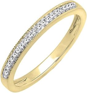 Dazzlingrock Collection 0.15 Carat (ctw) 10k Gold Round White Real Diamond Wedding Anniversary Millgrain Stackable Band Ring, White Gold, Diamond