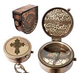 Brass Nautical - Engraved Brass Compass with Leather Case, Religious Scripture, Removable Chain - Confirmation, Graduation, Baptism Gift | Antique Décor Accent