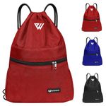 WESTWOOD FOX WFX Drawstring Bag String Waterproof Sport Gym Sack Backpack for Women Men PE Bag Outside Pocket Zipper School Beach Holidays Swimming Travel (Red)