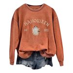 RUIRUILICO Women Halloween Jumpers Cute Ghost Print Pullover Tops Long-Sleeve Crew Neck Sweatshirt Ladies Basic Soft Sweat Blouse