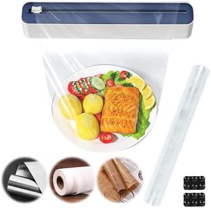 Dispensador Papel Aluminio y Film, Cortador de PelíCula Alimentaria Transparente de Pared con Ventosas, BoîTe de Rangement Avec Film éTirable, Lote De 2, Azul