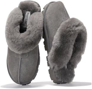 Project Cloud House Slippers for Women - 100% Genuine Leather & Natural Fur lining Fuzzy Slippers Women - Memory Foam Women Shoes & House Shoes for Women, Cozy & Fluffy Slippers (Hedy, Grey, 7.5)