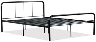 Home Treats Bed Frame Double 4ft 6 Solid Black Metal Curved Finish Bedroom Furniture, Headboard, with Base Storage Space Easy Assembly Adult, Kids and Children (No Mattress, Double - Curved Design)