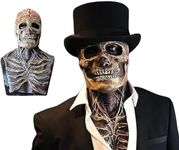 LittleVoleSherry Halloween Skull Mask Scary Full Head Latex Skeleton Mask Moving Jaw,Creepy Biochemical Bare Brain Mask Halloween Decorations (without Hat)