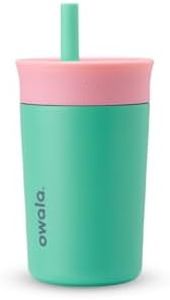 Owala Kids Insulation Stainless Steel Tumbler with Spill Resistant Flexible Straw, Easy to Clean, Kids Water Bottle, Great for Travel, Dishwasher Safe, 12 Oz, Pink and Teal (Real Cool Fish)