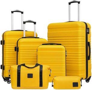 COOLIFE Suitcase Sets 6 Piece, Luggage Sets ABS Hard Shell, Durable Travel Luggage with Expandable Travel Duffels Bag ＆ Toiletry Bag Included TSA Lock and 4 Spinner Wheels for Travel, 16" 20" 24" 28"