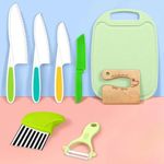 Cots and Cuddles 8-Piece Kids Chopping Board & Safe Set – Includes Peeler, Slicer, Plastic Serrated Knife, Wooden Knife & More | Fun & Safe Kitchen Playset for Cutting Fruits & Vegetables