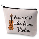 LEVLO Violinist Gift Violin Player Cosmetic Bag Just a Girl Who Loves Violin Gift for Musician (Girl who Loves Violin)