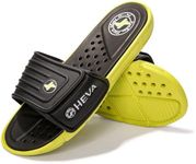 HEVA Men's Slide Sandals Fashion Open Toe Beach Pool Slippers, Black Lemon, 6.5 UK