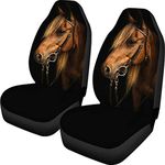 WELLFLYHOM Horse Universal Car Seat Covers Front Seats Only Animal Print, 2 Piece Washable Waterproof Elastic Polyester Bucket Seats Protector SUV Interior Accessories