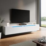 ELEGANT Gloss White Floating TV Unit Cabinet 1800x350x300mm Wall Mounted TV Shelf, Entertainment Center for Living Room, Floor-standing Available