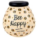 Pot of Dreams Hand Painted Honey Bee Happy Funds Kids Save And Smash Handcrafted Ceramic Money Box | Eco Freindly & Recyclable Piggy Bank | Perfect Decorative Gift and Save for New Toys & Video Games