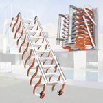 12 Steps Attic Stairs,Wall Mounted Folding Loft Ladder,Retractable Collapsible Stairs,Extension Steps Ladder with Armrests,Telescoping with Pulldown System (Orange White, Step 12)