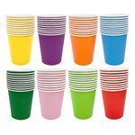 80pcs Paper Cups Party 9 Ounce Disposable Drinking Cups for Hot Drink Cold Drink 8 Multi Colors Rainbow Party Cups for Party Birthday Supplies DIY - 250ml Red Green Pink Blue Yellow Orange