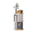 tonchean Rotating Bookshelf, 2-Tier Acrylic Bookcase Clear Floor Standing Display Case Bamboo Book Display Shelf for Classroom Playroom Bedroom Living Room