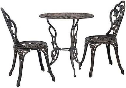 vidaXL 3 Piece Bistro Set - Outdoor Cast Aluminium and Iron Floral Design, Includes one Round Table and Two Chairs, Beautiful Bronze Colour, Assembly Required