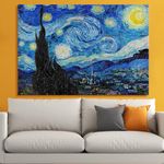 LADECOR Starry Night Wall Art Large Size by Vincent Van Gogh Abstract Artwork Canvas Framed Paintings for Bedroom Living Room Home Office Decor. (18 x 24 Inch, Starry Night)