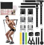 Pilates Bar Kit with Resistance Bands, Upgraded Multifunctional Screw Yoga Pilates Bar with Metal Adjustment Buckle, Portable Home Gym Pilates Bar for Women Men Full Body Workout Equipment Black