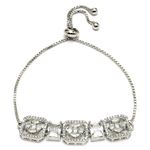 ZENEME Rhodium Plated Stylish American Diamond Crystal Silver Plated Trinket Elation Adjustable Pull Chain Bracelet For Women & Girls (Trinket Elation White Bracelet)