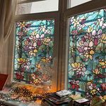 funlife Original Hand-Drawn Stained Glass Window Film, Double-Sided Thickened Static Cling Window Cling Suitable for Entryway, Reusable Glass Windows Door Decor, Winter Blue Magnolia, 11.8"x118"