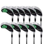 CRAFTSMAN GOLF Black & Gray 11pcs/Set (3,4,5,6,7,8,9,P,A,S,L Clover Neoprene Iron Headcover Set Covers Protector Case