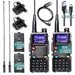 BAOFENG 5RH 8W Ham Radio Handheld 144-148Mhz 430-450Mhz Two Way Radio NOAA Receiver Walkie Talkies with 2500mAh Battery, Type-C Cable,High Gain Antenna and one Programming Cable(2PACK)