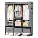 LOEFME Canvas Wardrobe, Fabric Wardrobes for Bedroom with 3 Storage Boxes and Hanging Rods, 51 x 17.7 x 67 Inch Size, 16mm Pipe Diameter Fabric Closet Grey