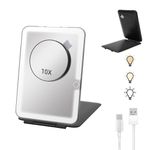 LUKYMIRO Rechargeable Travel Makeup Mirror with Lights, Portable Lighted Vanity Mirror with 10X Magnification, 70 LEDs 3 Color Lights, Shining Black