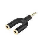 Headphone Splitter, CableCreation 3.5mm Audio Splitter Adapter, Y Jack Splitter U Shape Connectors 3.5mm Male to 2 Female,Compatible with Headphone,Suitable for iPod,MP3 Players- 1 Pack/Black