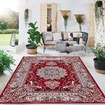 renoazul® Floral Pattern Washable Traditional Mat, 240 x 320 cm (8 ft x 10 ft 6 in) - Red - Large Area Rug for Hall, Bed, Dining and Sitting Room