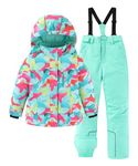 Hiheart Girls' Winter Warm Snowsuit Hooded Snowwear Jacket Pants 2 Pcs Set Blue 11-12