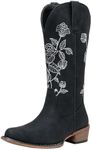 Jeossy Women's Black Cowboy Mid Calf Boots, Square Toe Boot with Embroidery Flower, Low Heel Western Cowgirl 9807 Boot, Comfy Riding Round Toe Boots with Side Zipper, Size 11 US(DJY9807 Black 11)