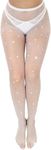 NEOBABY Sparkling Rhinestone Party Pantyhose Free Size High Waist Tights Fishnet Stockings for Women's & Girls (White, Medium Grid)