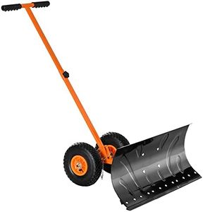 Outsunny Snow Shovel with Wheels, Snow Pusher, Cushioned Adjustable Angle Handle Snow Removal Tool, 29" Blade, 10" Wheels, Orange