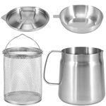 Deep Fat Fryer Strainer,Stainless Steel Frying Pot with Basket with Filter Lid and Frying Basket,Bacon Grease Container with Strainer Pot for Storing Frying and Cooking Grease (2L)