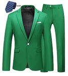 MOGU Mens Slim Fit 2 Piece Suit One Button Notch Lapel Tuxedo for Prom (Suit Jacket + Pants), Apple Green, 32