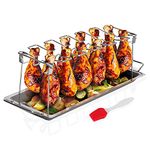 Sandtix Chicken Leg Wing Rack Stainless Steel Vertical Roaster Stand for Grill Smoker or Oven with Drip Pan for Grilling Vegetables on The BBQ, Dishwasher Safe, with a Silicone Basting Brush