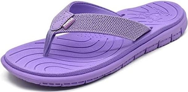 KuaiLu Women's Arch Support Flip Flops Ladies Comfortable Cushion Summer Beach Slip on Thong Sandals Open Toe Comfort Non-Slip Casual Leather Sandles Purple Size 8