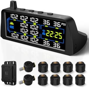 GUTA RV Tire Pressure Monitoring System, Solar TPMS with 7" Large Color LCD Display, 10 Sensors (2 Flow-Thru & 8 Cap), 6 Alarm Modes, Signal Booster, 0-188 PSI for RV/Trailer/Truck/5th Wheel