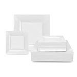 Suwimut 70 Pack White Square Plastic Plates, Heavy Duty 35 Pieces 9.5 Inch Dinner Plates and 35 Pieces 6.5 Inch Dessert/Salad Plates, Fancy White Disposable Plates for Wedding Birthday Party Christmas