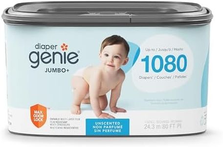 The Diaper Genie Jumbo+ Square Refill, with continuous film, can hold up to 1080 newborn-sized diapers per refill.