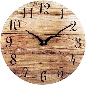 Plumeet Reloj de Pared, 25cm Relojes de Pared de Madera sin Marco con Movimiento de Cuarzo Silencioso, Relojes Rústicos de Aldea de Nogal Decorativos para Cocina Dormitorio Sala de Estar, Marrón