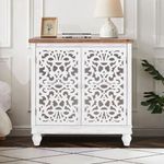 PHI VILLA Accent Cabinet with Doors Hollow-Carved Cabinet Farmhouse Antique Cabinet Credenza Buffet Cabinet for Entryway Living Room Storage Cabinet White