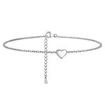 PROSILVER Silver Ankle Bracelet for Women Adjustable Womens Sterling Silver Heart Anklets