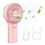 TECKNET Handheld Fan, Portable USB Hand Held Fans Rechargeable Mini with 5200mAh Power Bank, Mini Personal Electric Fan 3 Adjustable Speed Desk Fan for Home/Office/Travel (Pink)