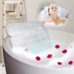 Viventive Luxury Bath Pillow Design Tub, Non-Slip Extra-Thick Head Neck, Shoulder Back Support. Soft Large Comfort Bathtub Pillow Cushion Headrest Relaxation - Made of 3D Mesh - Flat Design White