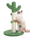 PEQULTI Cat Scratching Post 65cm for Medium Cats Cactus Scratcher for Indoor Cat with Toy Balls Spring Ball Catcher and Fully Wrapped Strong Sisal Rope, White Medium