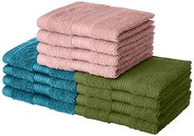 Amazon Brand - Solimo 100% Cotton 12 Piece Towel Set, 500 GSM (Turquoise Blue, Olive Green and Baby Pink)