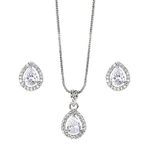 XPNSV Jewelry Luxury Pendant Gift Set for Women, Girls & Her | Pendant with 2 Earrings, Option in 10 Different Color & Design with Gold Silver Princess Cut Round Heart and Oval (Silver, Tear Drop)